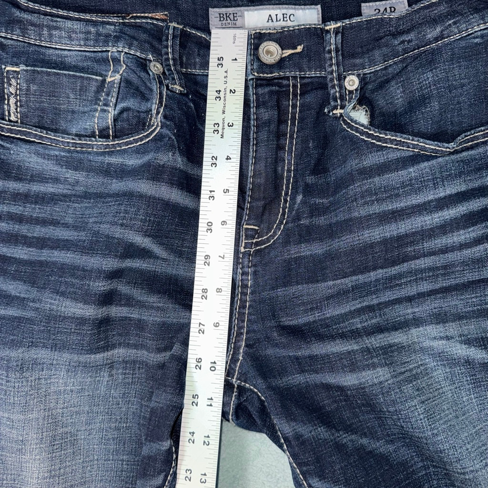 BKE Alec Straight Leg Jeans Dark wash Blue Wiskered Waist 34R/31 Inseam - Picture 9 of 13